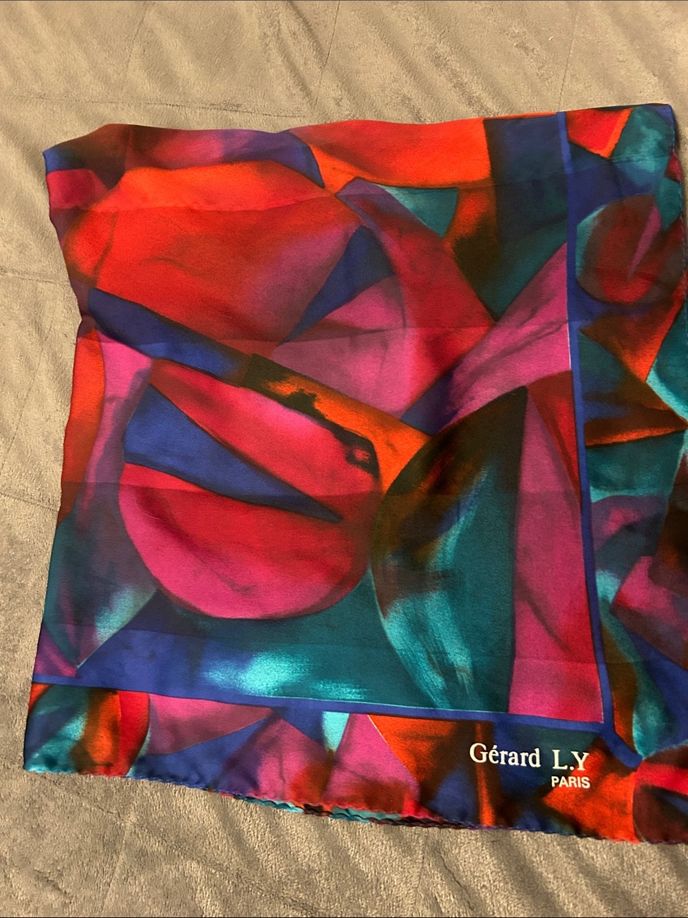 Vintage Gerard L.Y Paris Multicolor Silk Scarf - Vibrant Abstract Print